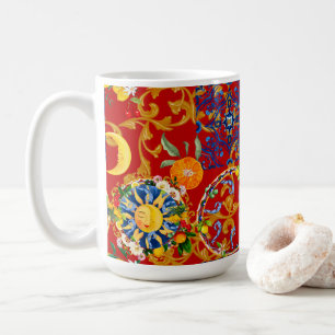 Taza De Café Sol siciliano, media luna, verano, mayólica, arte 