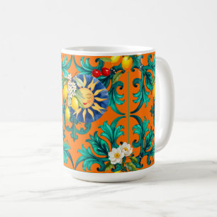 Taza De Café Sol siciliano, verano, limón, mosaico, azul,