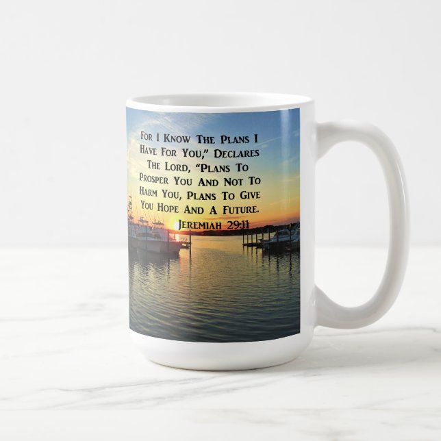 TAZA DE CAFÉ SOL SOBRE EL LAGO JEREMIAH 29:11 SCRIPTURA (Derecha)