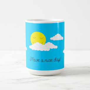 Taza De Café Sol sonriente con nubes: turquesa