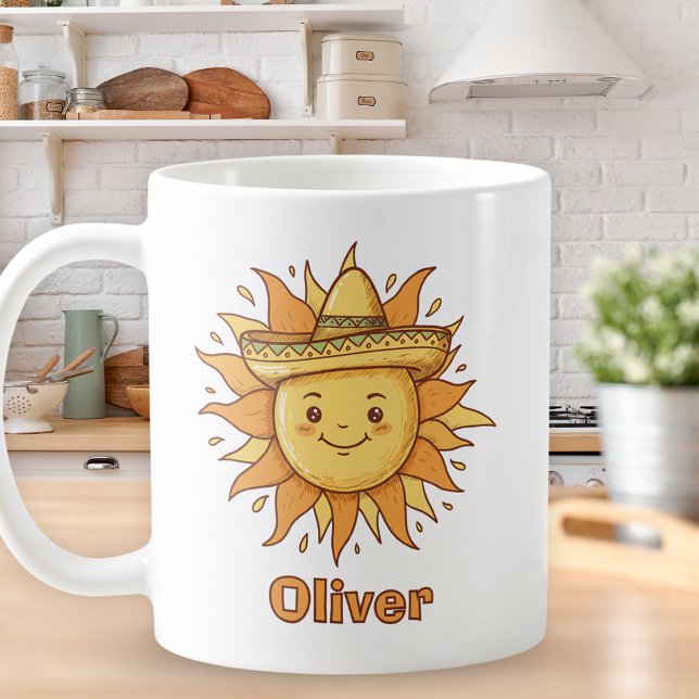 Taza De Café Sol sonriente con sombrero - Doodle de fiesta sole (Subido por el creador)