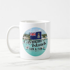 Taza De Café "Sol y diversión de las Islas Caimán" con bandera