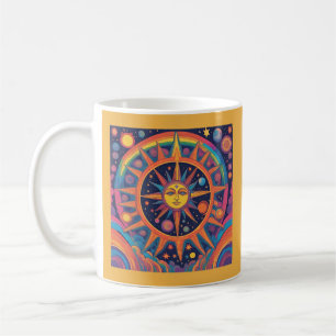 Taza De Café Sol y planetas celestiales de IA coloridos
