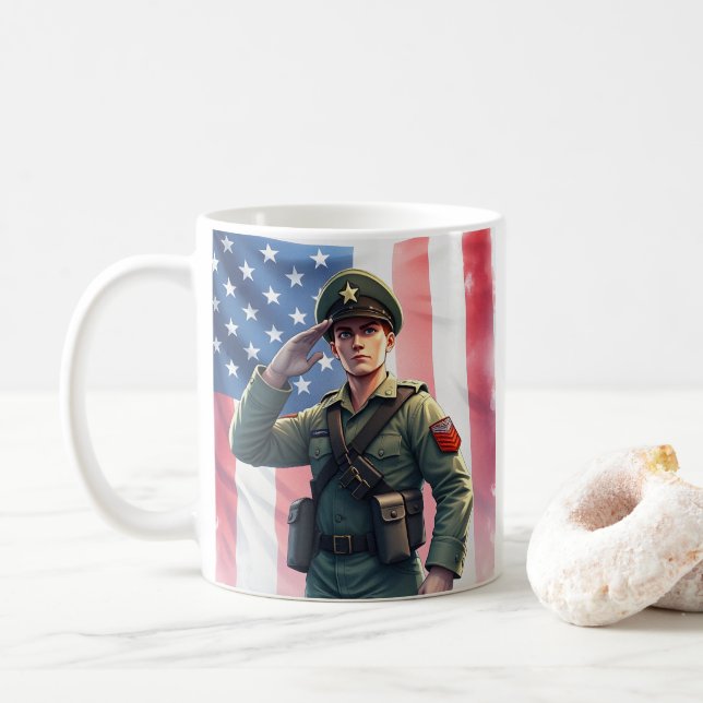 Taza De Café Soldado veterano héroe 4 de julio Día de la Indepe (Con donut)