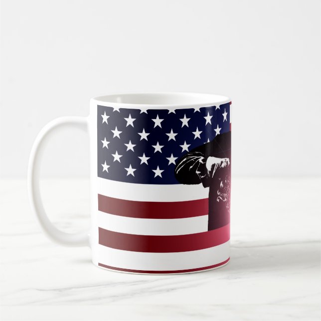 Taza De Café Soldador y bandera americana (Izquierda)