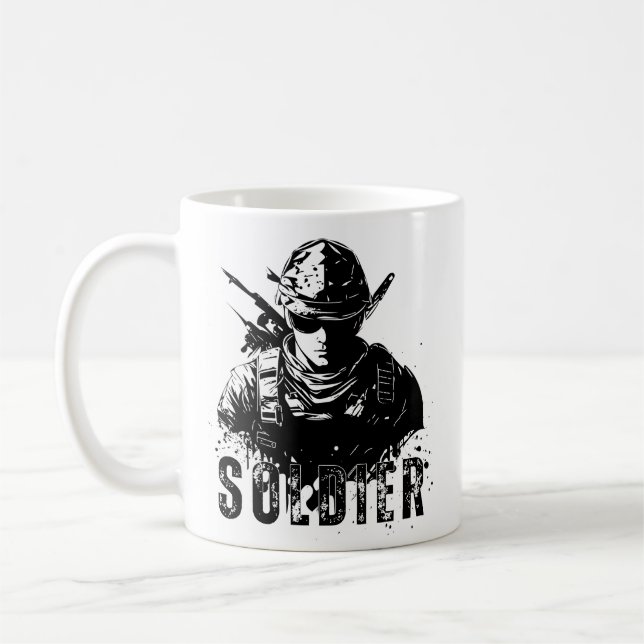 Taza De Café Soldier Mug - Audaz diseño de tributo militar (Izquierda)