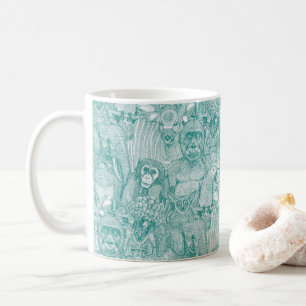 Taza De Café solo animales de la selva africana cyan y blanco