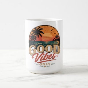 Taza De Café Solo Buenas Vibraciones Diseño Retro de Puesta de 