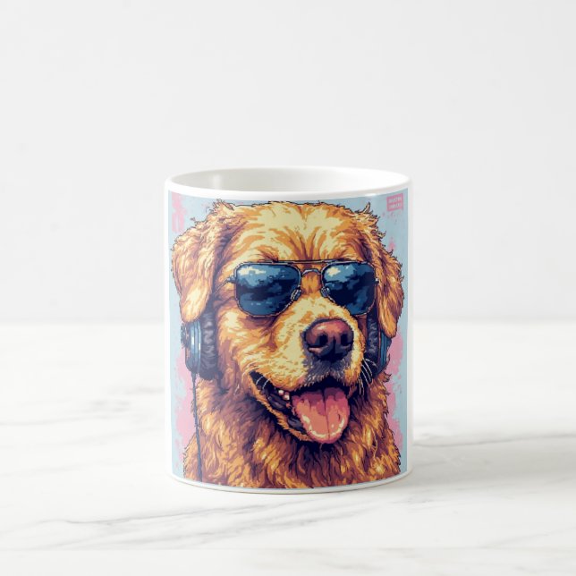 Taza De Café Solo con vibraciones doradas - Perro con audífonos (Centro)