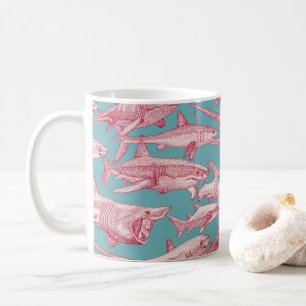Taza De Café solo tiburones viva magenta turquesa