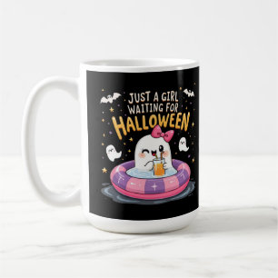 Taza De Café Sólo Un Chica Esperando Por Halloween Espantador V
