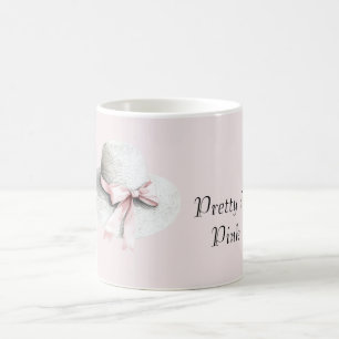 Taza De Café Sombrero Blanco Crema Lazo Rosa