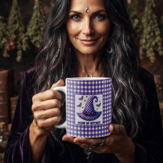 Taza De Café Sombrero de Bruja de Halloween de Cuadro Morado y