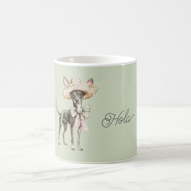Taza De Café Sombrero de lazo verde rosa perro (Centro)