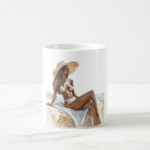 Taza De Café Sombrero de Paja de Playa Black Lady