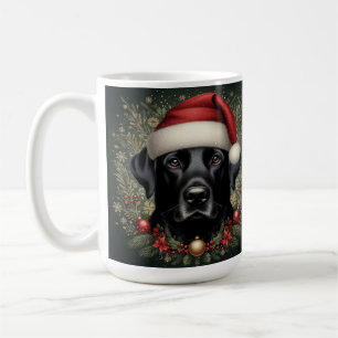 Taza De Café Sombrero de Santa Labrador Negro Arte de Navidad P