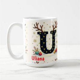 Taza De Café Sombrero de Santa Monograma inicial U Feliz Navida
