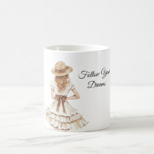 Taza De Café Sombrero marrón de lazo de vestido femenino