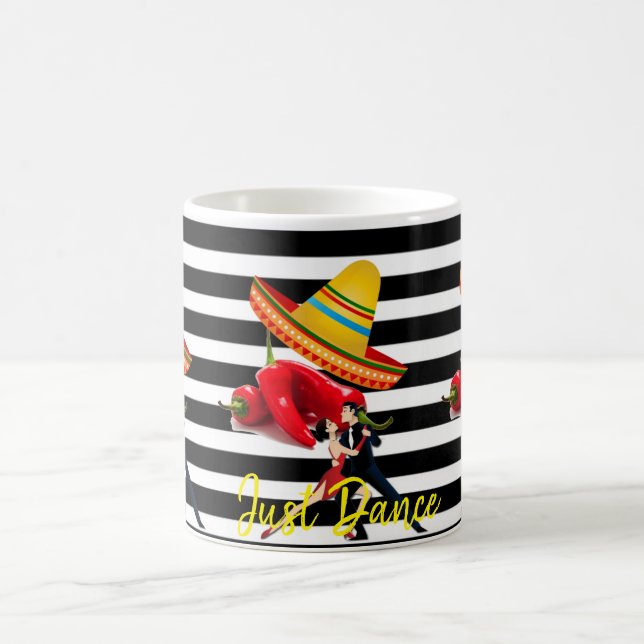 Taza De Café Sombrero mexicano Dance Black Stristrig Mug (Centro)