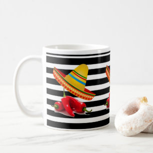 Taza De Café Sombrero mexicano Trazo blanco negro
