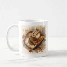 Taza De Café Sombrero Vaquero de Otoño Rústico con Flores