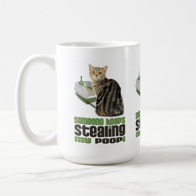 Taza De Café Someone Keeps Stealing My Poop Cat Art (Izquierda)
