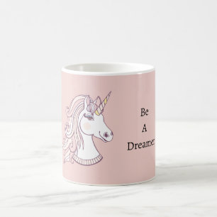 Taza De Café Soñador Unicornio Blanco Rosa