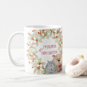 Taza De Café Soñando con un gato de Navidad peludo Perro y aceb