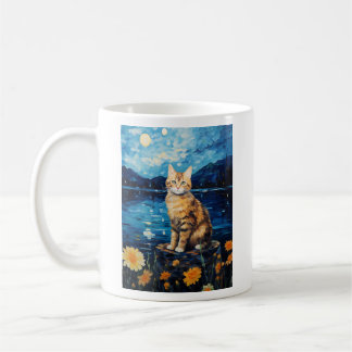 Taza De Café Sonata de girasol con una musa de gato vintage: un