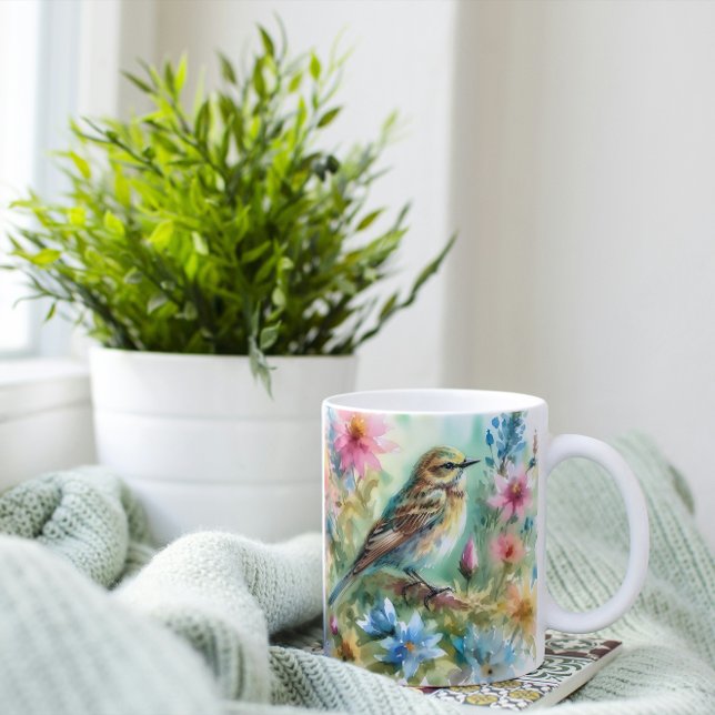 Taza De Café Songbird Melody Graceful Bird & Floral Elegance (Subido por el creador)