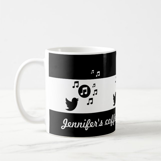 Taza De Café Songbird negro y blanco personalizado (Izquierda)