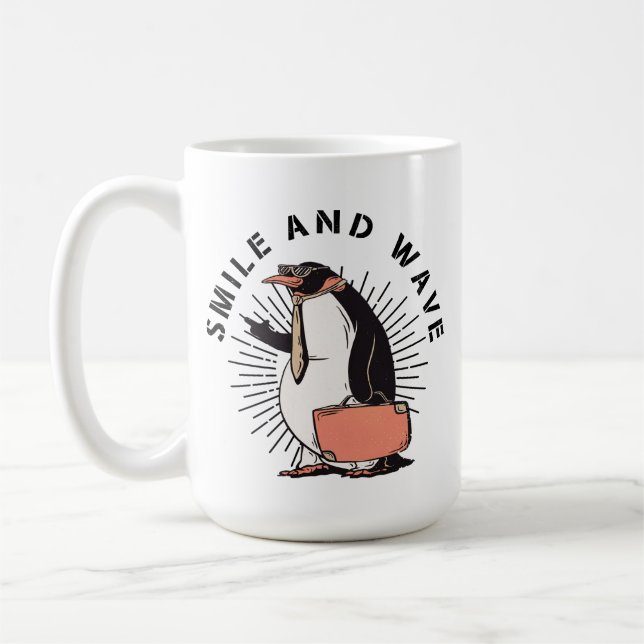 Taza De Café Sonreír y ondear pingüino (Izquierda)