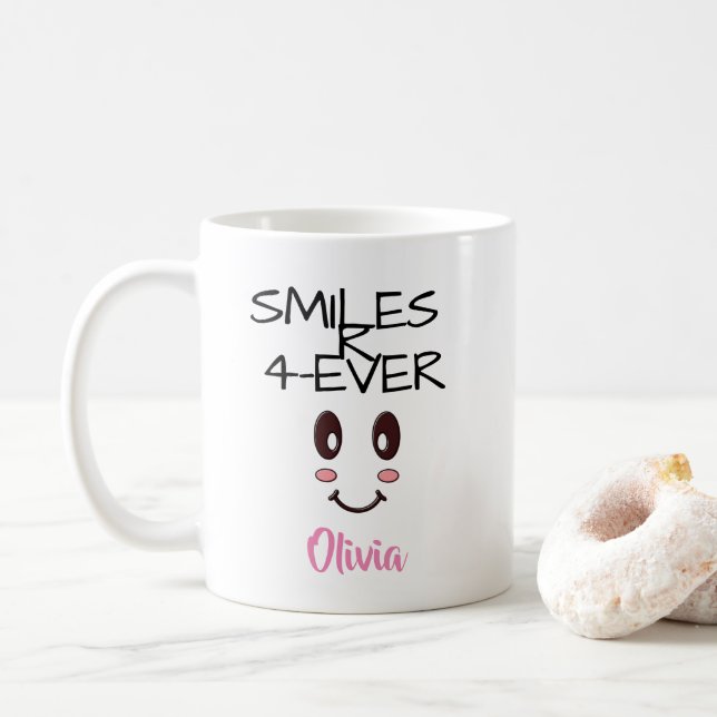 TAZA DE CAFÉ SONRÍAS R 4-JAMÁS (PERSONALIZADAS) (Con donut)