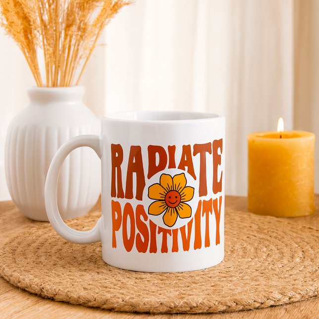 Taza De Café Sonríe Flor Retro Radiar Positividad (Subido por el creador)