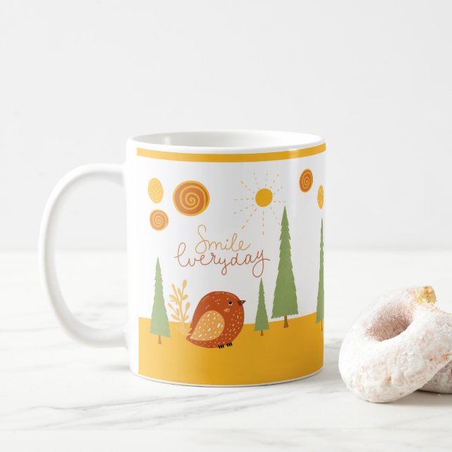 Taza De Café Sonríe todos los días Boho Bird Sun Cute (Con donut)
