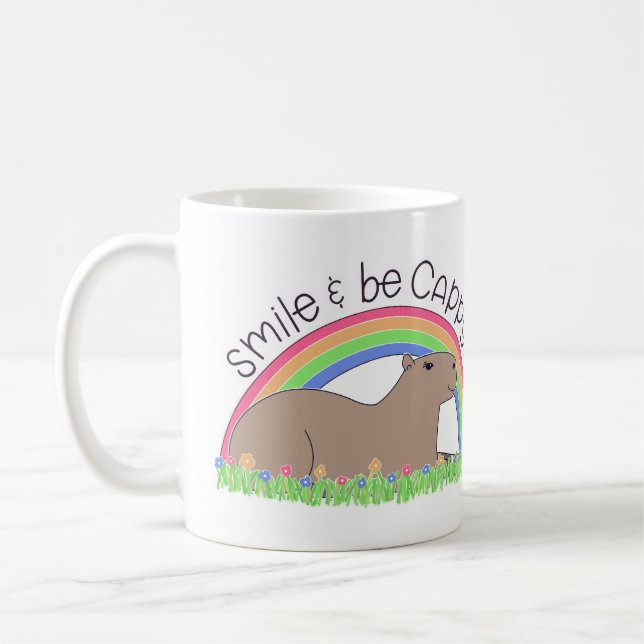 Taza De Café Sonríe y sé cappy lindo y feliz capibara (Izquierda)