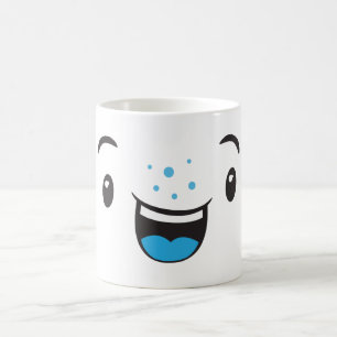 Taza De Café Sonriente azul Kawaii Face Mug