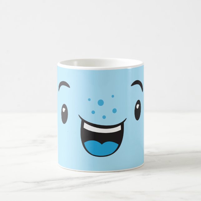 Taza De Café Sonriente azul Kawaii Face Mug (Centro)