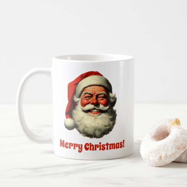 Taza De Café Sonriente estilo de época Santa Retro (Con donut)