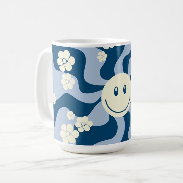 Taza De Café Sonrisa: azul oscuro, azul claro y crema (Anverso izquierdo)