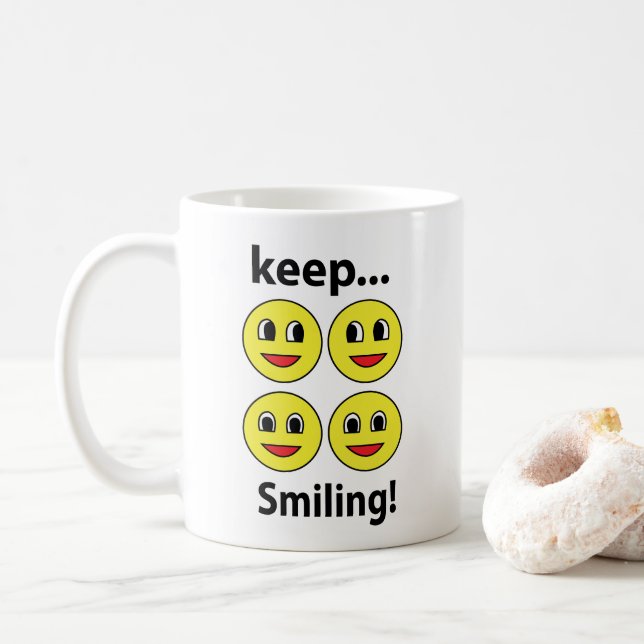 Taza De Café Sonrisa Cara sonriente Sigue Sonriendo Sonrisa (Con donut)
