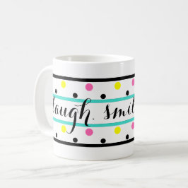 Taza De Café Sonrisa cita puntos turquesa de polka rosa amarill