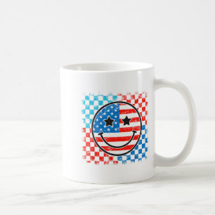 Taza De Café Sonrisa Cuadrada 4 De Julio Cara Roja Blanca Azul