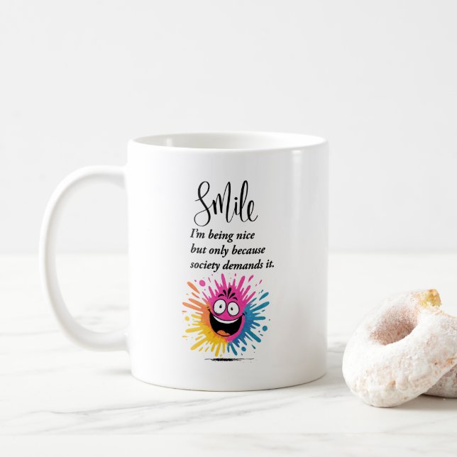 Taza De Café Sonrisa, diseño social y sarcástico (Con donut)