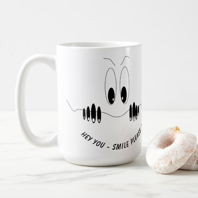 Taza De Café Sonrisa divertida en el café de los ojos - Persona (Con donut)