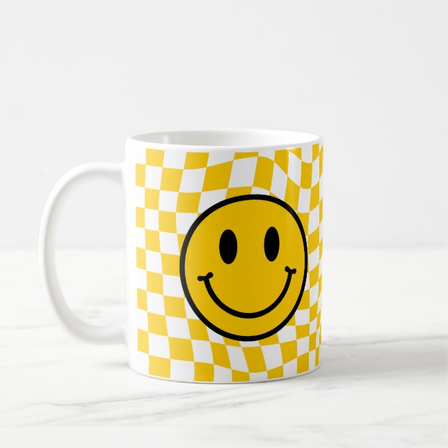 Taza De Café Sonrisa ondulada amarilla amarilla y comprobada (Izquierda)