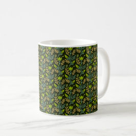 Taza De Café Sophisticated blue & beige floral pattern design 