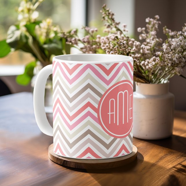 Taza De Café Sorbet Chevrons con triples monogramas (Mug template with monogram)