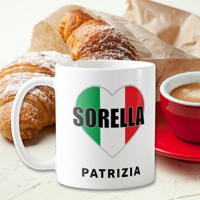 Taza De Café Sorella: Corazón de la bandera italiana - Hermana  (Sorella (Italian for Sister)
Flag of Italy Italian Heart
White Mug)