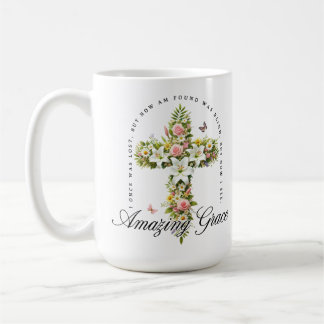 Taza De Café Sorprendente Grace Floral Christian Cross